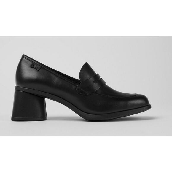 Camper Shoes - NEW Camper Kiara Penny Loafer •39/8•Heeled Pump Black Leather Anthropologie $248